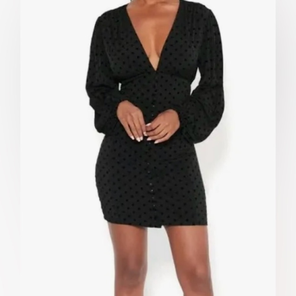 Bebe black fitted polka dot dress